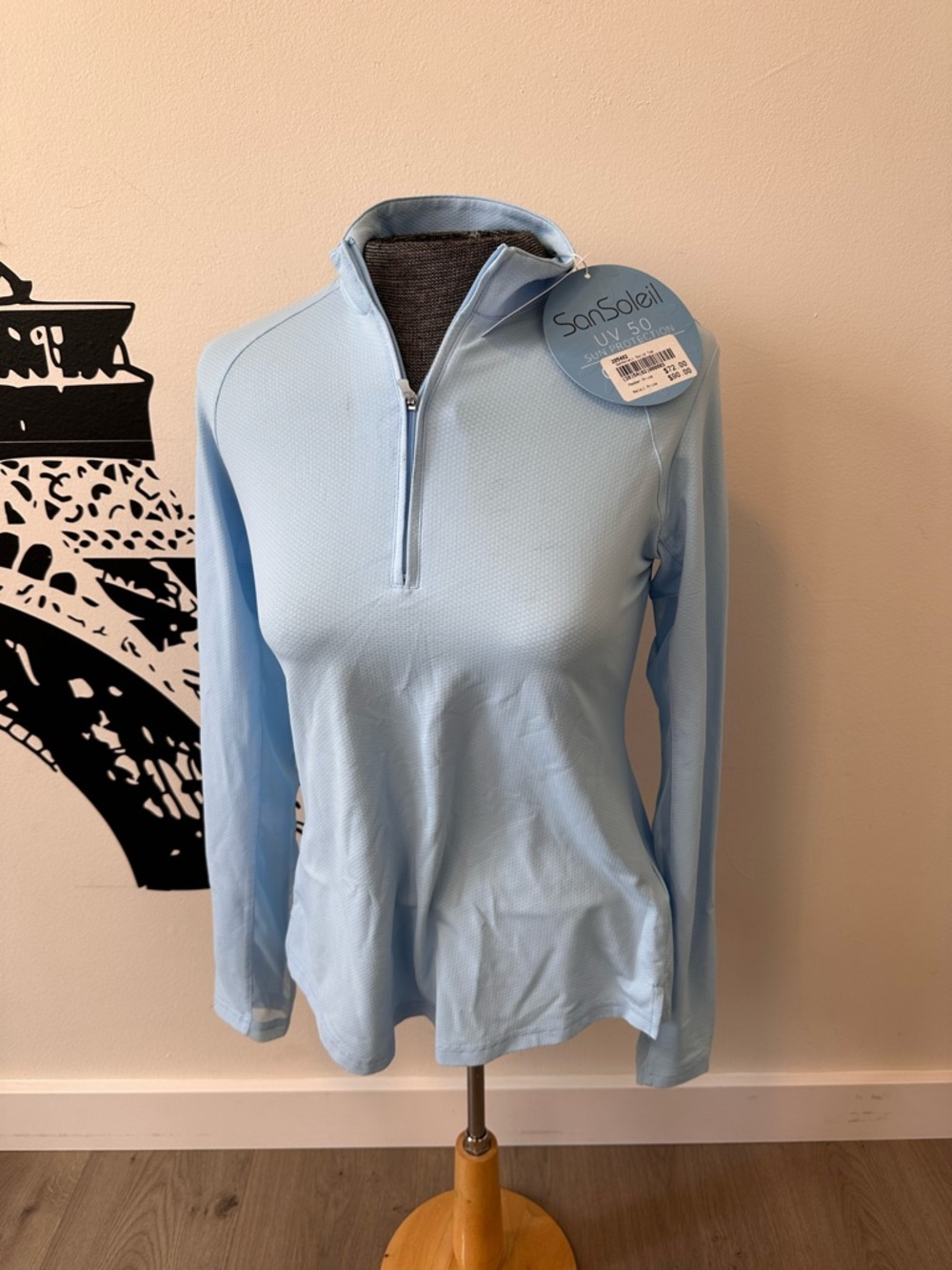 Sun-Protective Light Blue Long Sleeve Quarter-Zip Top by SanSoleil